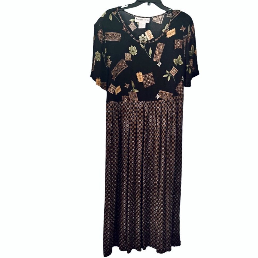 Another Thyme Black & Brown Boho Floral Leaf Print Summer Dress Size 18W